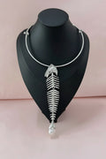 Statement Fish Bone Pendant Choker Necklace