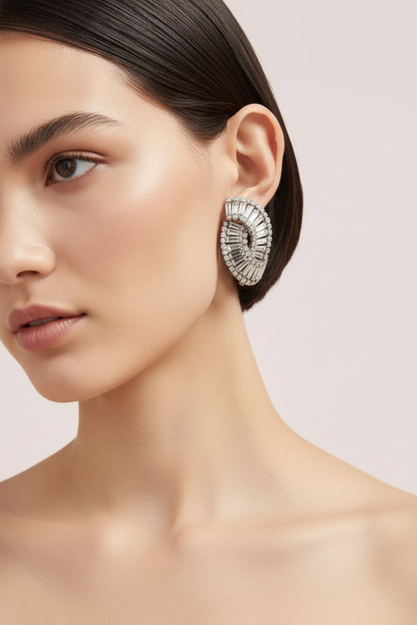 Curves Rhinestone Clip Earrings