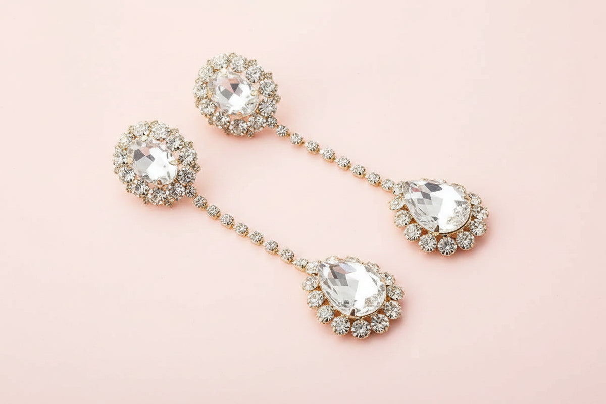 Rhinestone Long Pendant Oval Earrings