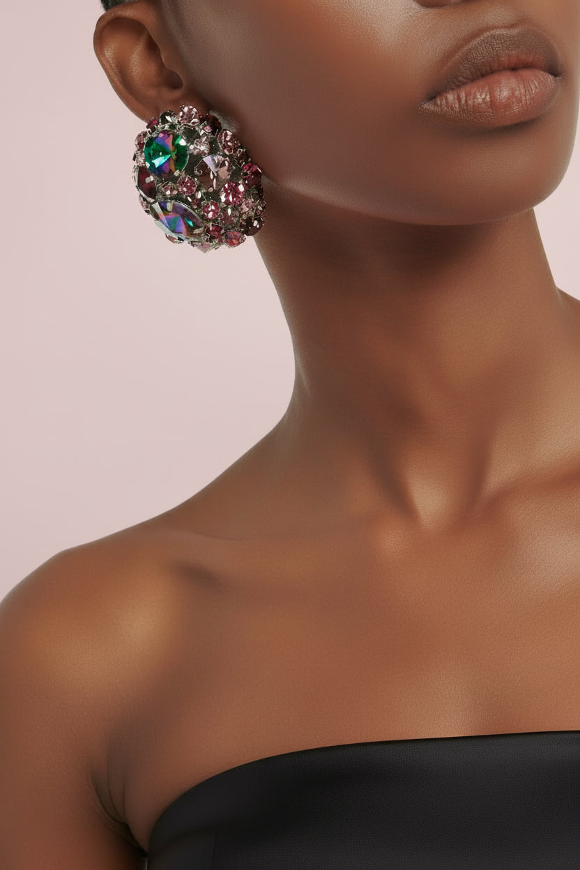 Rhinestone Round Ear Clip Earrings