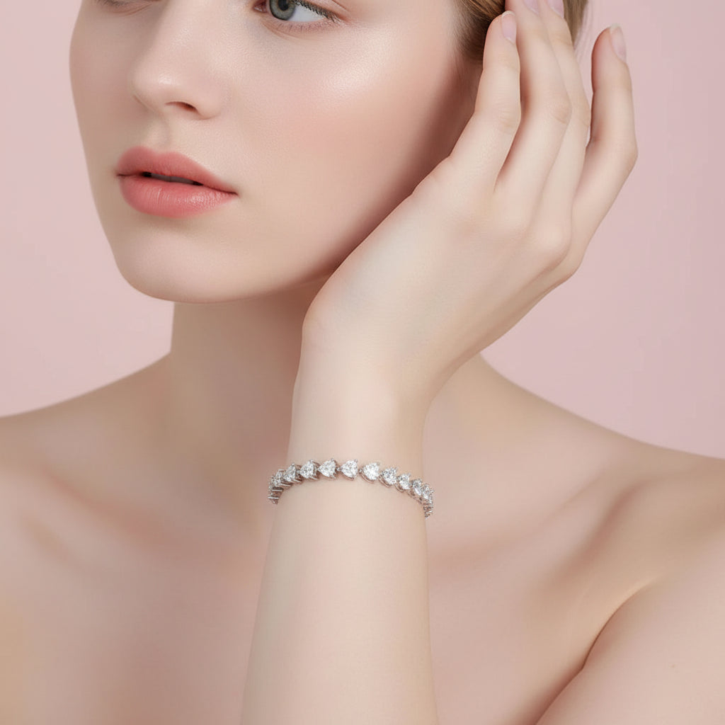 Heart Shape Tennis Bracelet With Lab Diamond