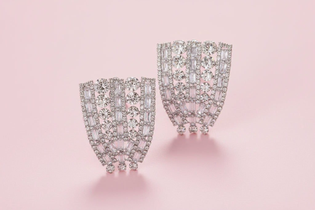 Rhinestone V Shape Geometric Clip Earrings