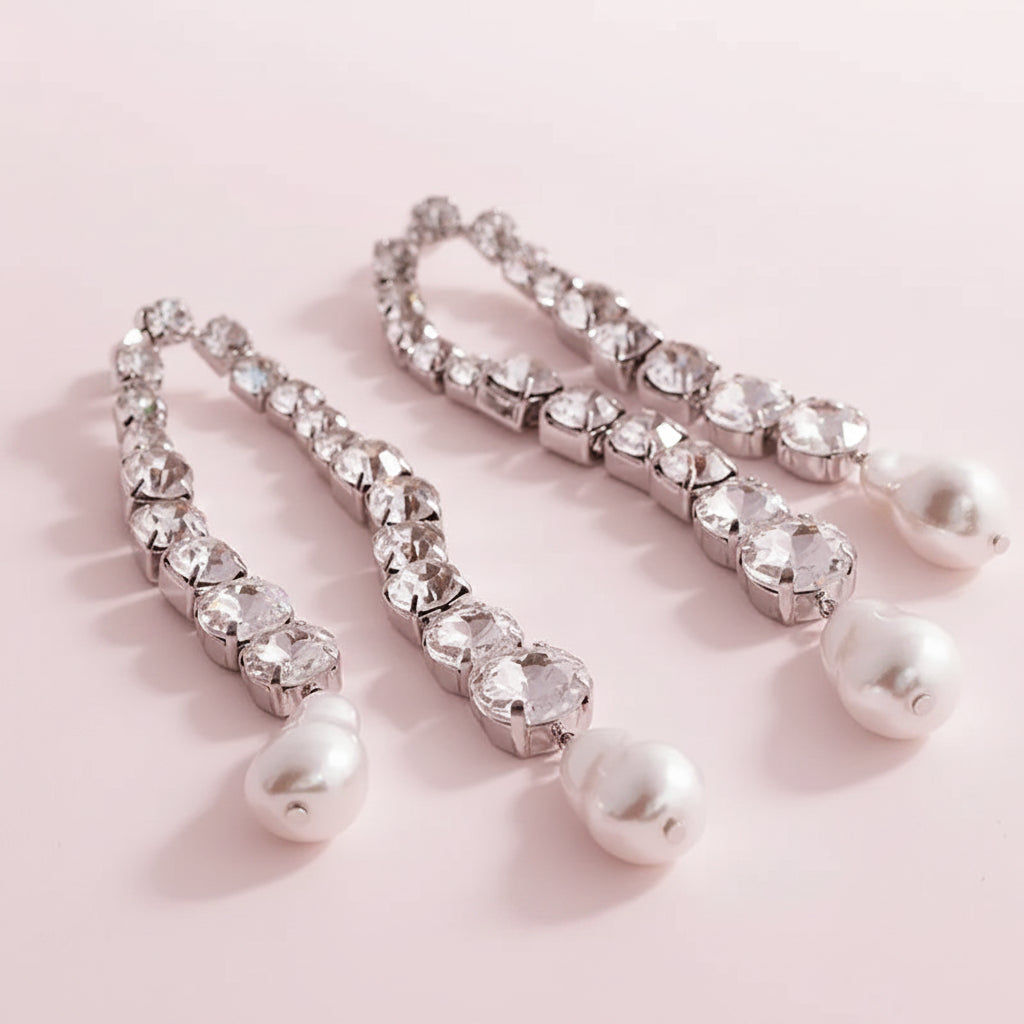 Rhinestone Pearl Dangle Earrings