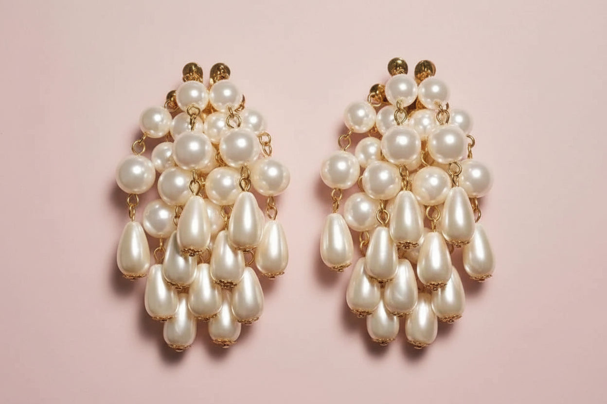 Pearl tassel pendant  earrings