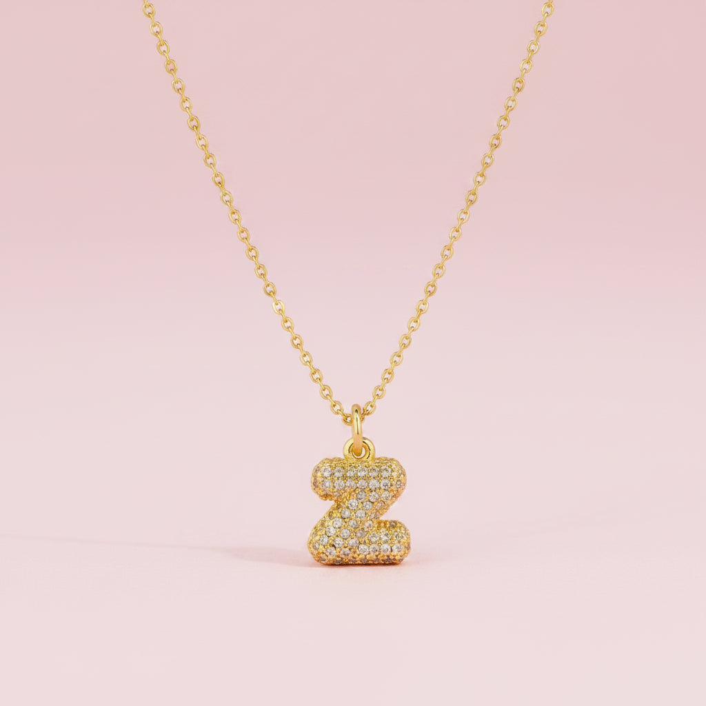 Zircon Initial Alphabet Pendant Necklace