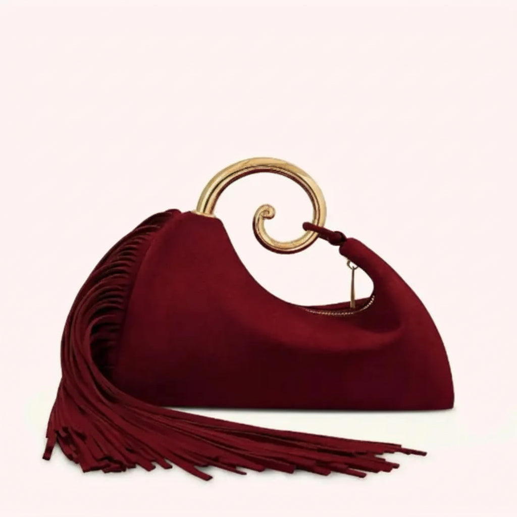 Tassel Handbag With Gold Swirl Handle