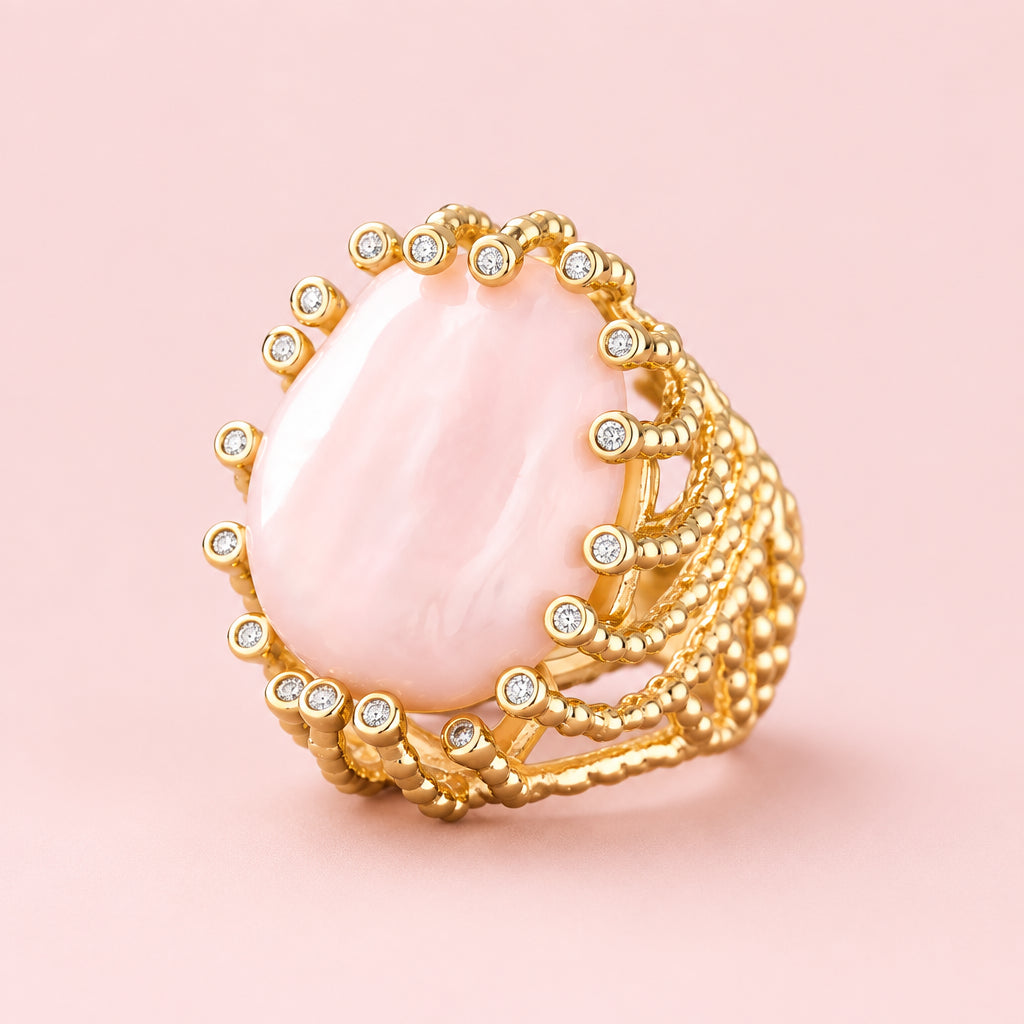 Chunky Pearl Zircon Ring