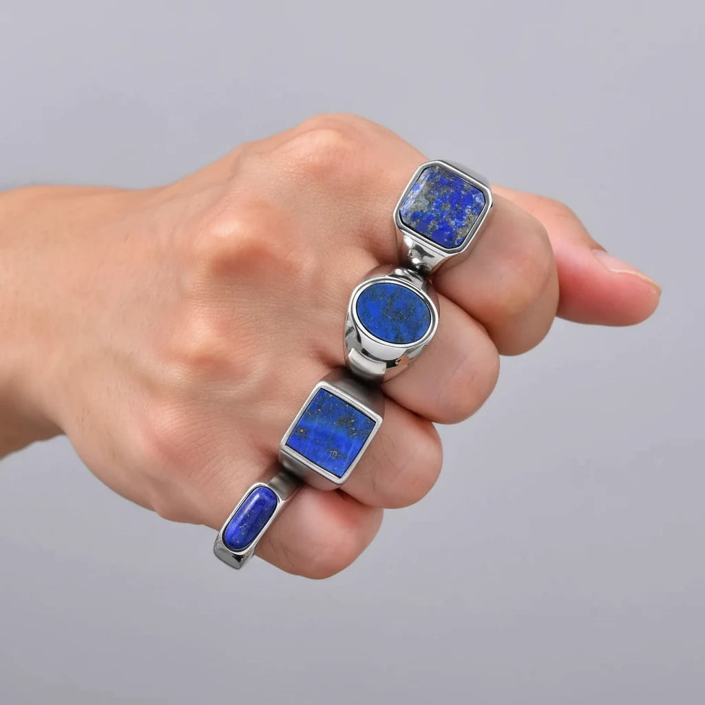 Lapis Lazuli Geometric Rings