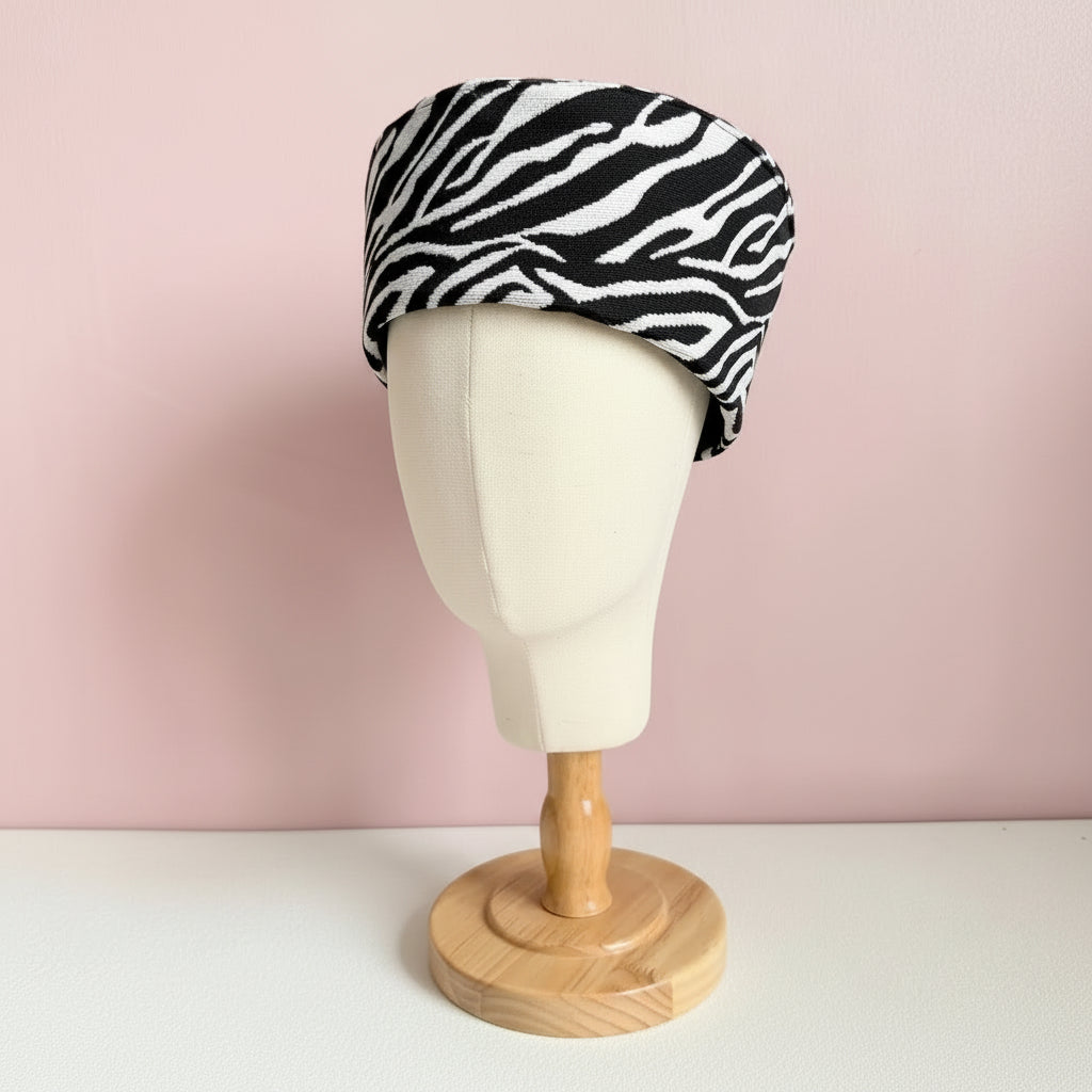 Zebra Print Wool Pillbox Beret Hat