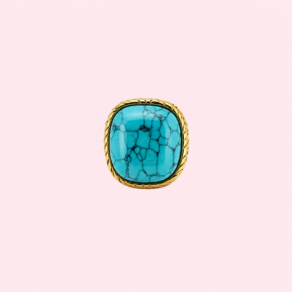 Baroque Square Pink Green Ring on a light pink background without logos or text