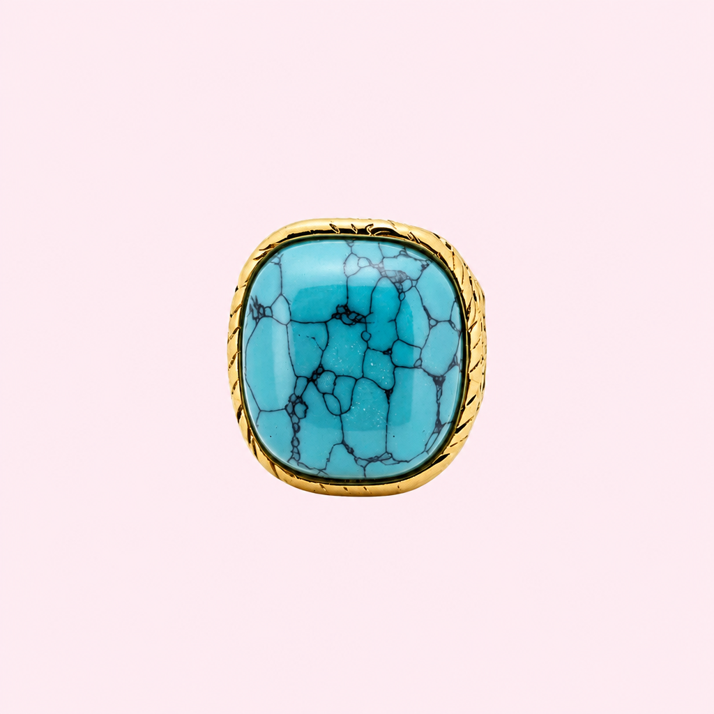 Baroque Square Pink Green Ring on a light pink background without logos or text