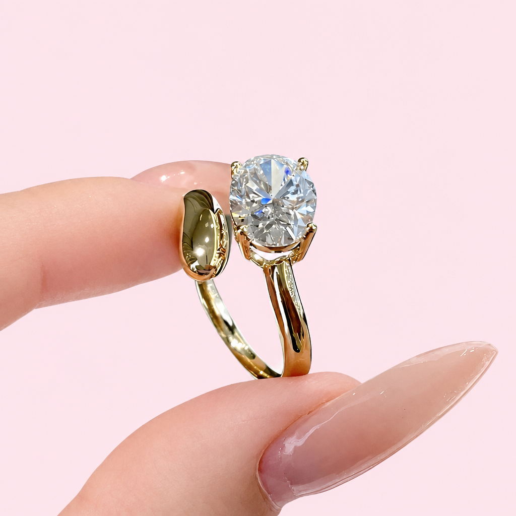 Exquisite Twist Zircon Rings with a light pink background